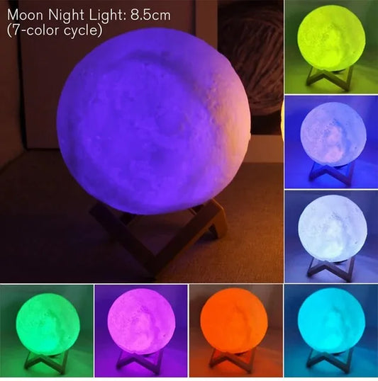 D5 8Cm Moon Lamp LED Night Light Battery Powered with Stand Starry Lamp Bedroom Decor Night Lights