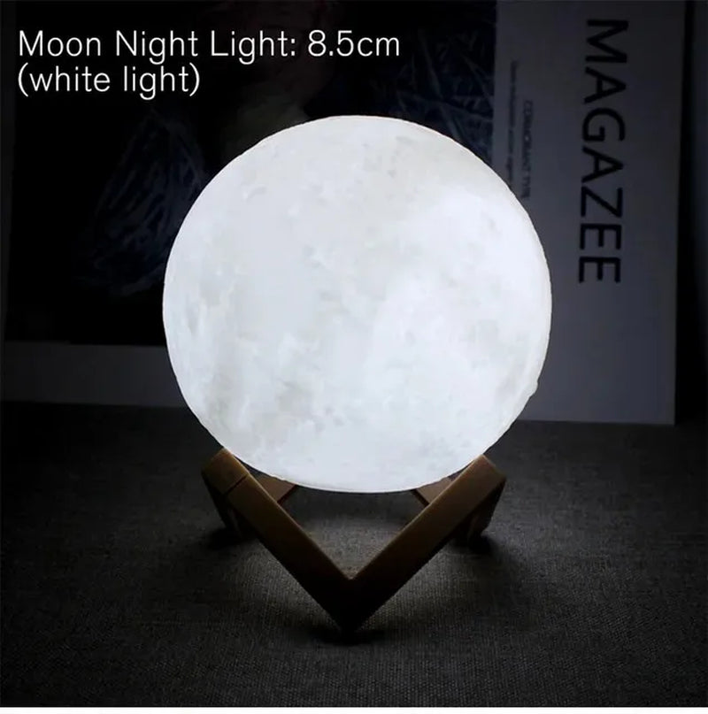 D5 8Cm Moon Lamp LED Night Light Battery Powered with Stand Starry Lamp Bedroom Decor Night Lights