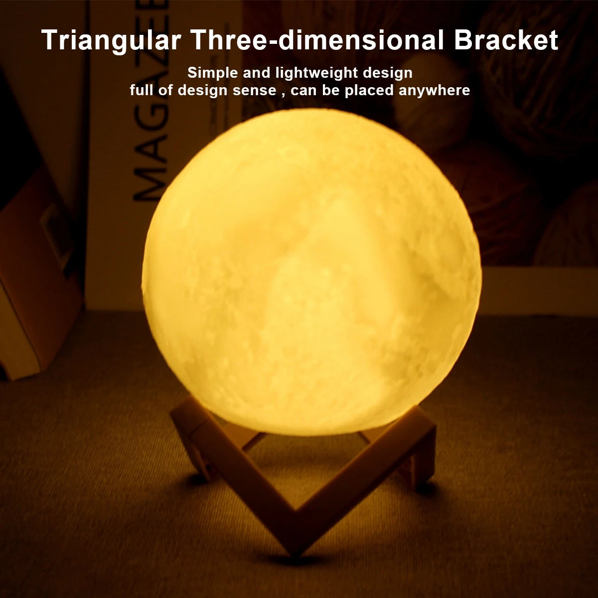 D5 8Cm Moon Lamp LED Night Light Battery Powered with Stand Starry Lamp Bedroom Decor Night Lights