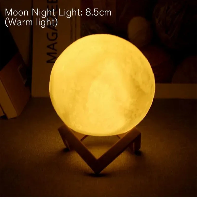 D5 8Cm Moon Lamp LED Night Light Battery Powered with Stand Starry Lamp Bedroom Decor Night Lights