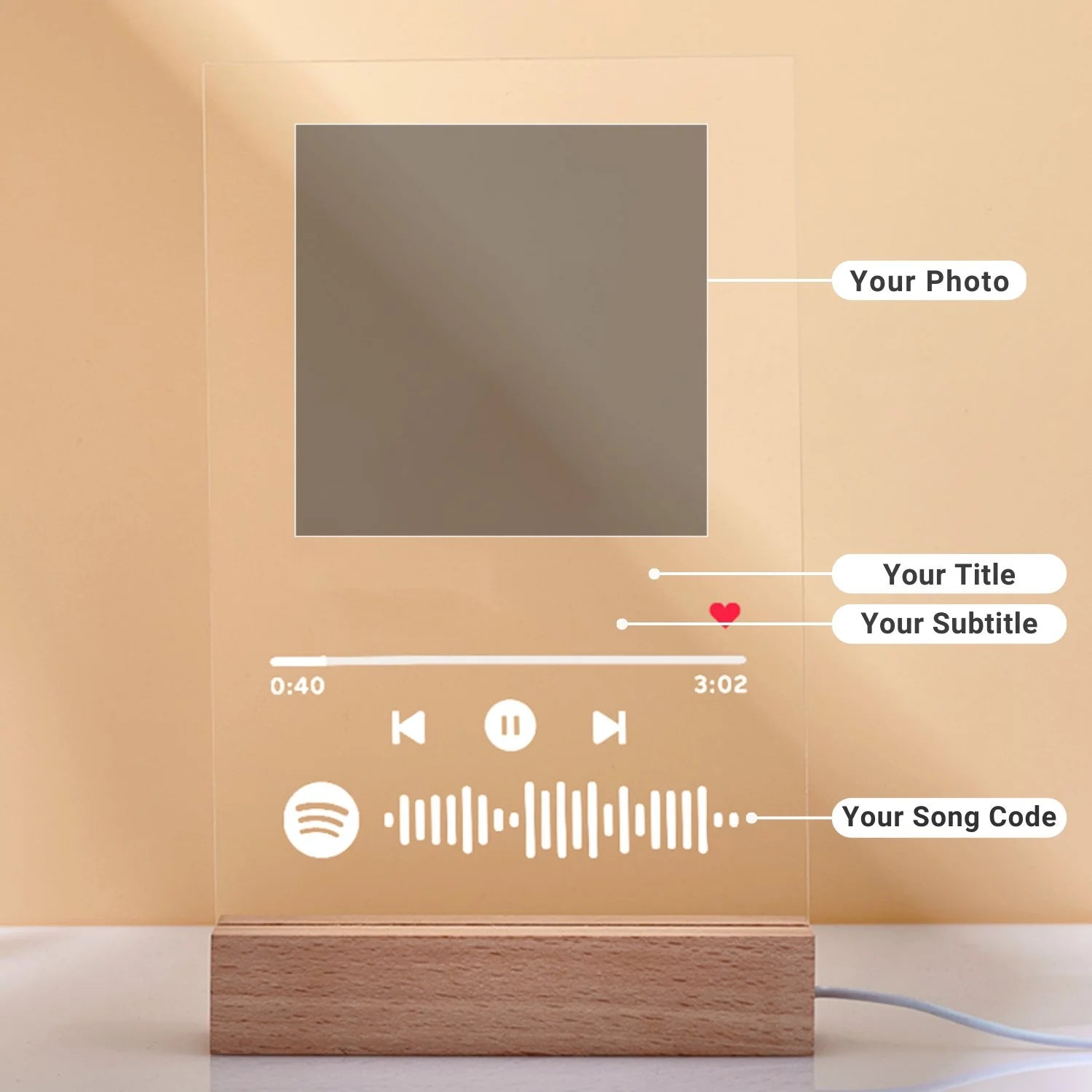 Customizable Spotify Photo Music Plaque Night Light