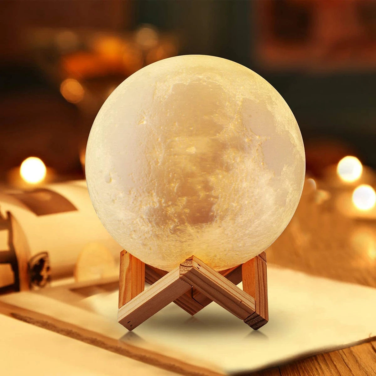 D5 8Cm Moon Lamp LED Night Light Battery Powered with Stand Starry Lamp Bedroom Decor Night Lights